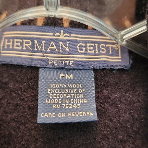 Vintage Herman Geist Women's Black Brown Wool Stitched Detail Sweater Size PM - Picture 7 of 7